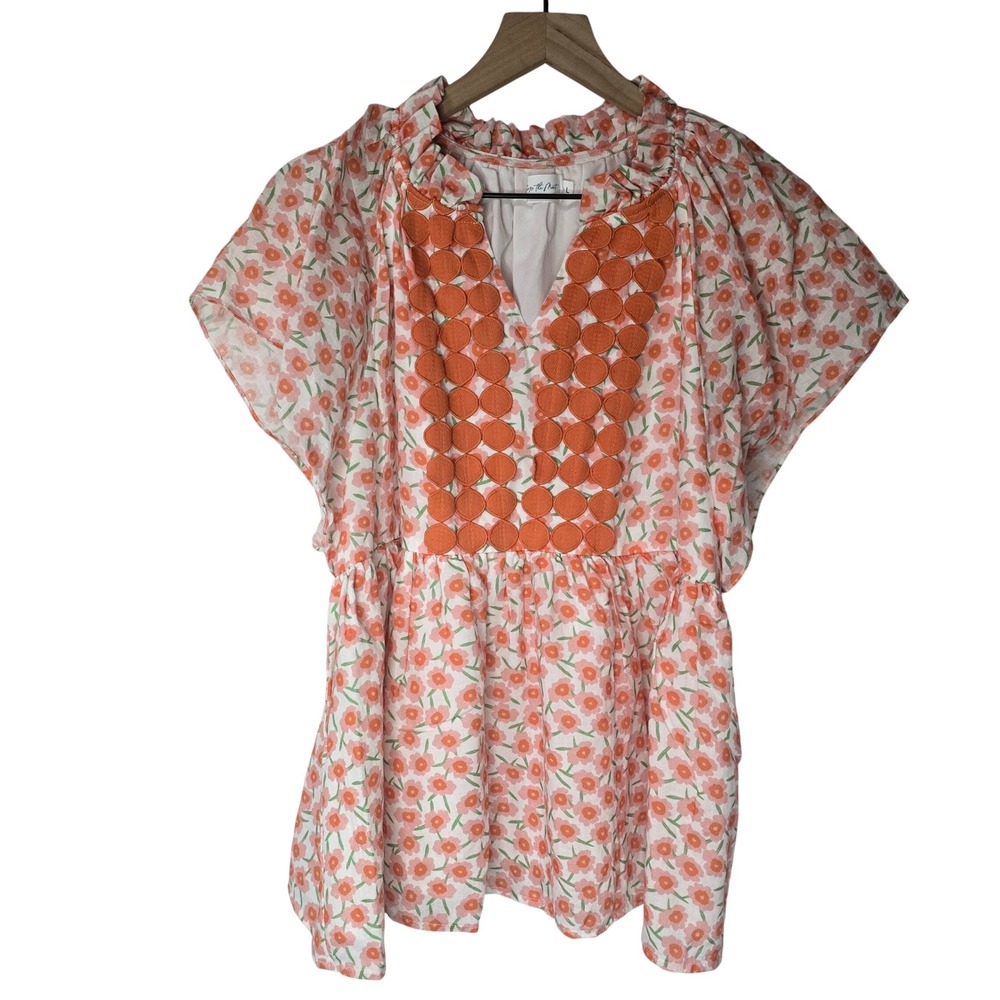 Shop The Mint Blouse Women Large Orange Floral Tencel Ramie Cottagecore Spring